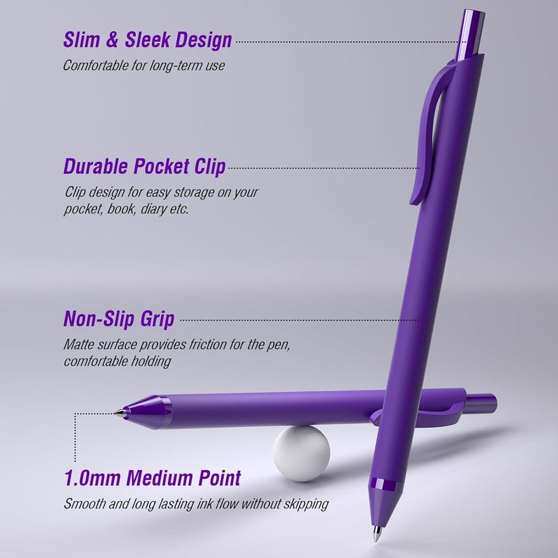 InkSlick 50 Pack Purple Ink Pens - Bulk Pens, 1.0MM Medium Point Ballpoint Pens, Smooth Writing No Bleed Retractable Ball Point Pen (Purple) - Image 2